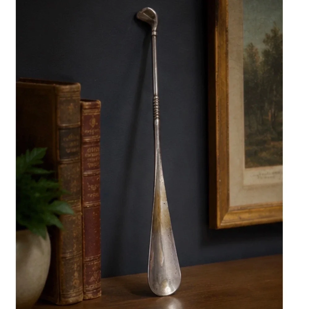 Vintage‎ Golf Club Long Handled Shoehorn Silver Metal Tone Golfer Valet Gift MCM